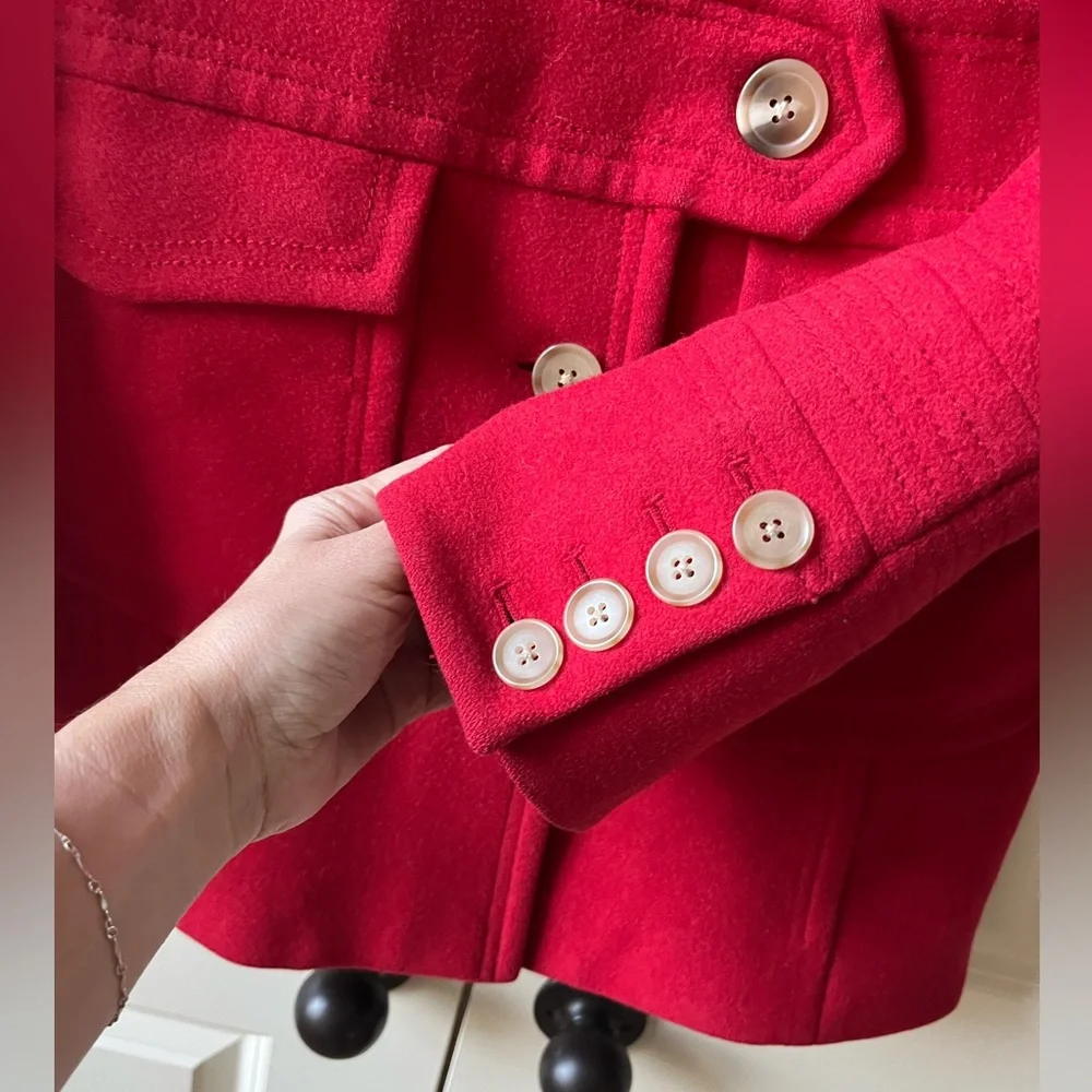 J.Crew Red 100% Wool Winter Pea Coat size 10 - Picture 3 of 8